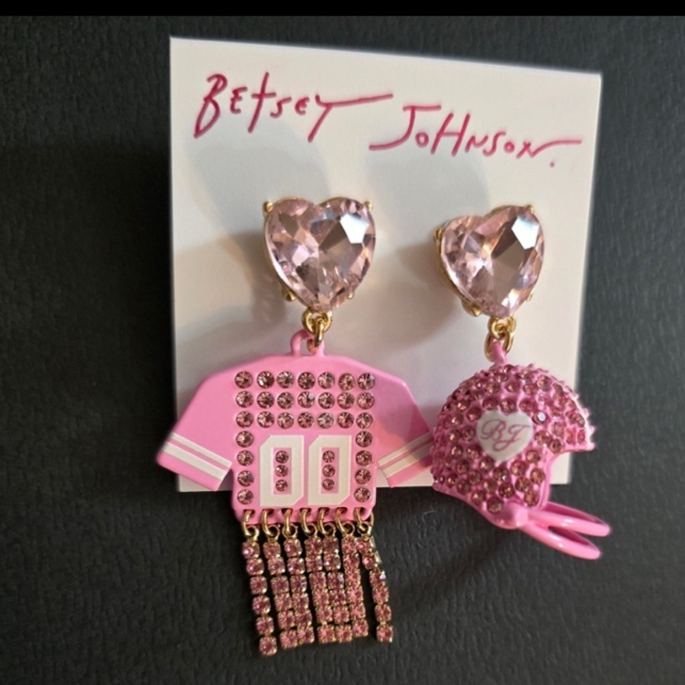 BETSEY JOHNSON Mismatched Football Jersey & Helmet Crystal Dangle Earrings NWT